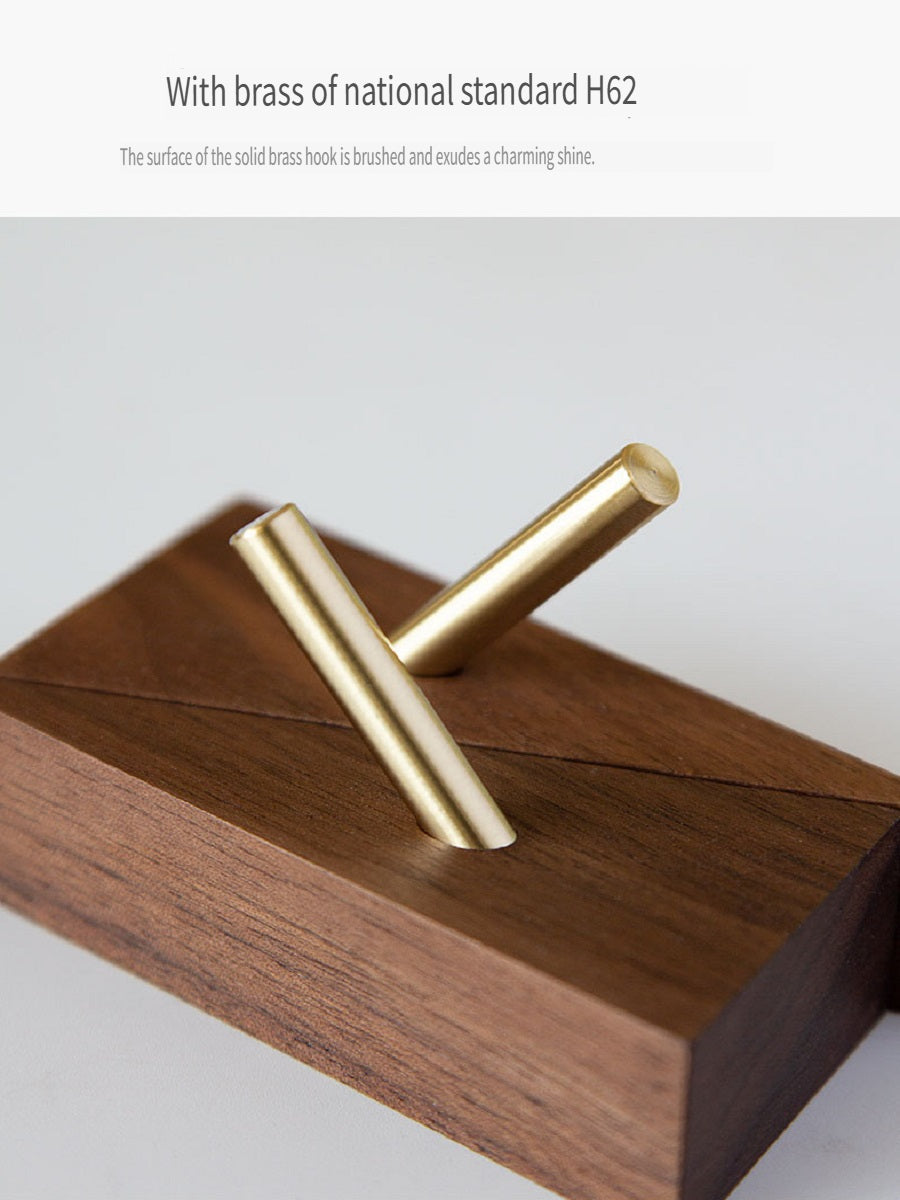 XMT Scandinavian-style solid wood hook, two installation methods, made of black walnut, beech brass, handmade