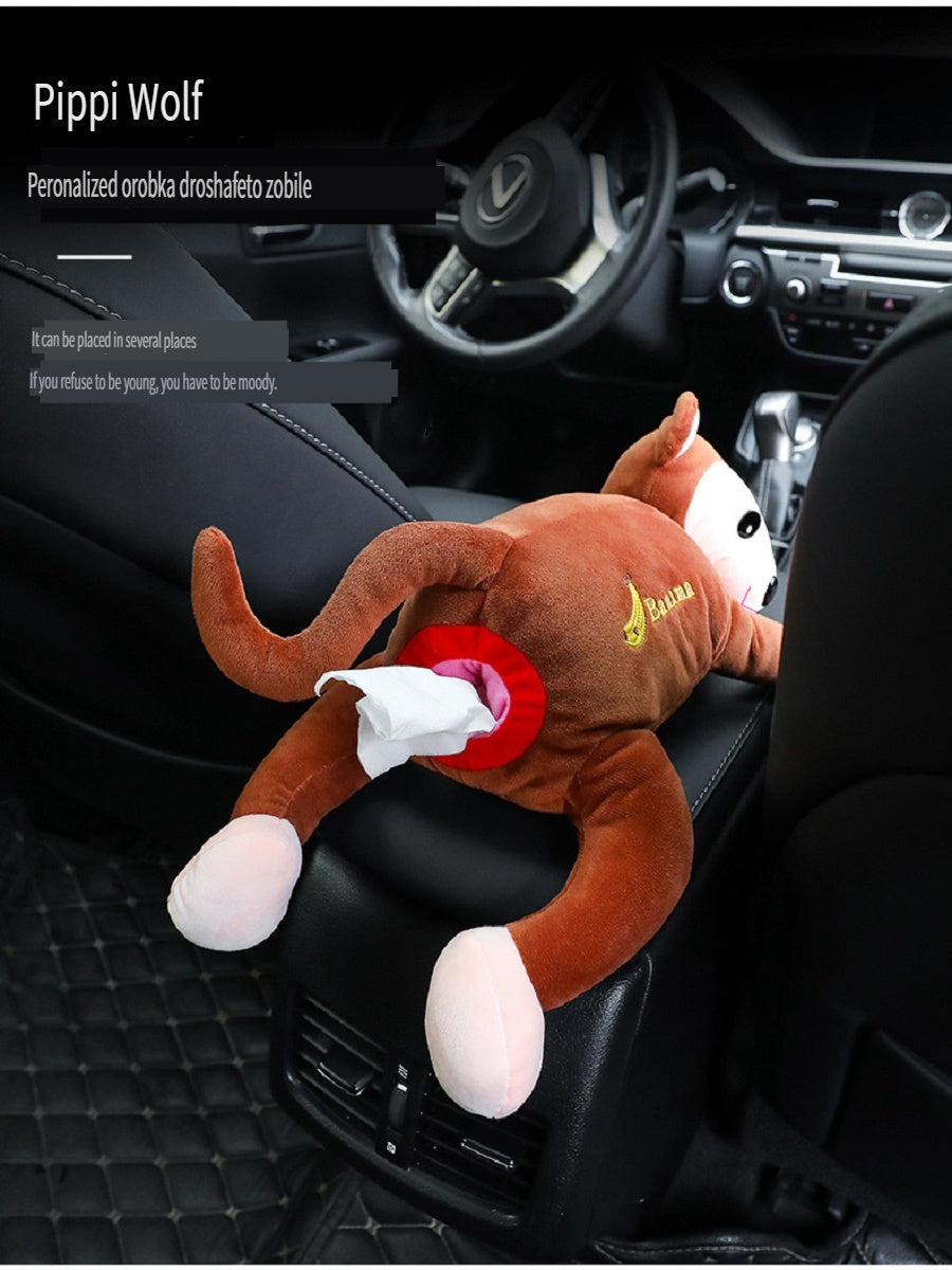 MCZB Creative Pippi monkey tissue box, car supplies, pull-out car seat back pumping box, can be used at home, can be used as a toy