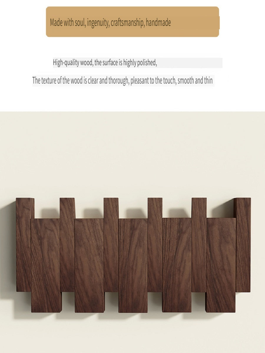 MYZD Creative walnut color pine wood wall mounted piano key clothes hanger punch-free coat rack 4-12 hooks optional