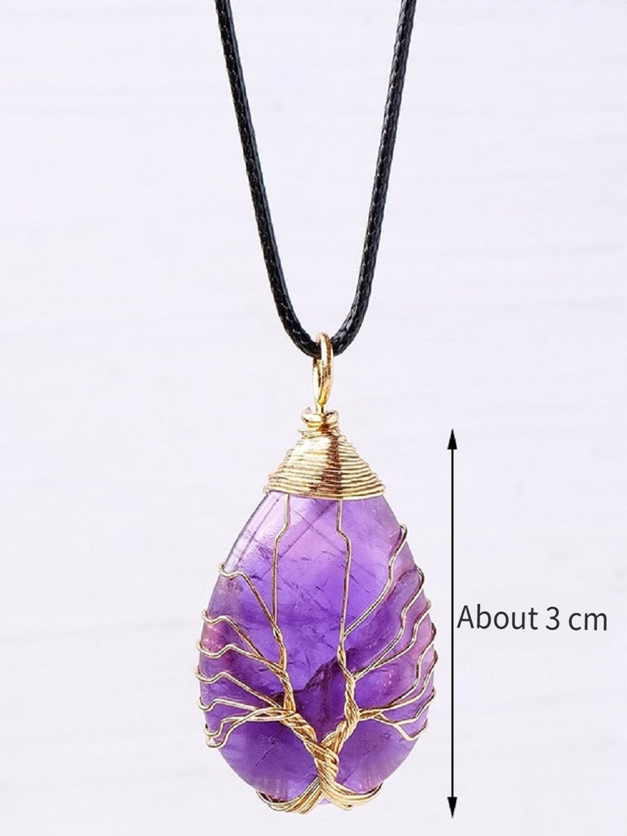 RYS Tree of Life water drop wrapped silk Pendant, hand-woven natural crystal energy stone necklace