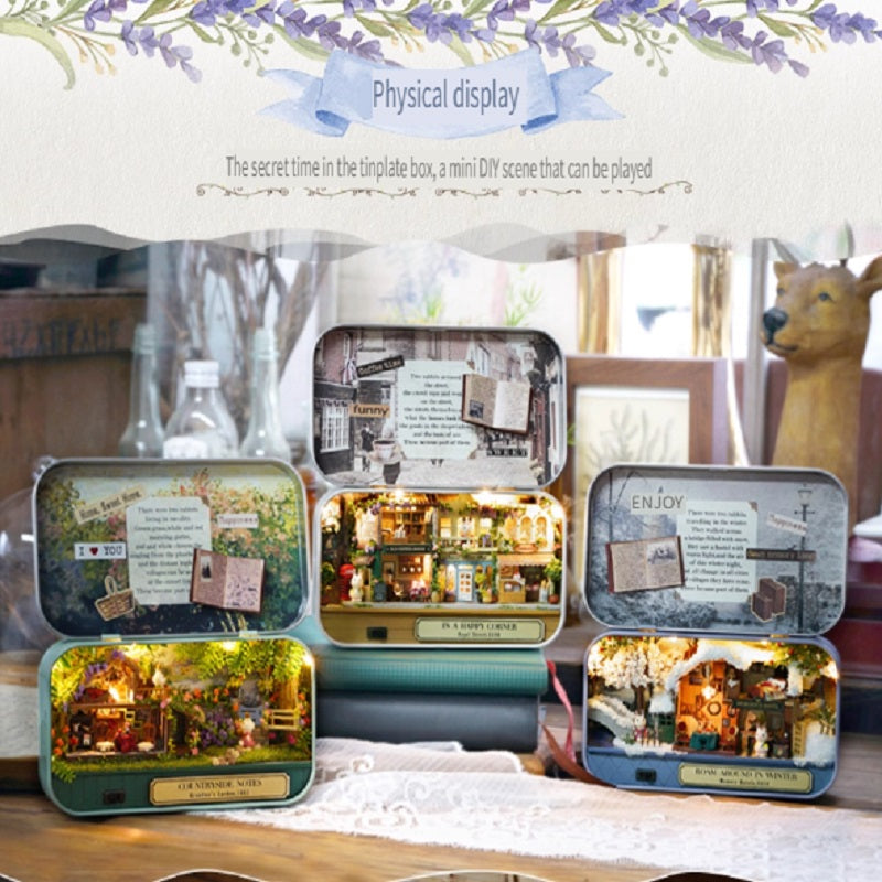 CUTE ROOM DIY box theater, hand-assembled model toys, including LED lights, brackets and dolls, gifts for children