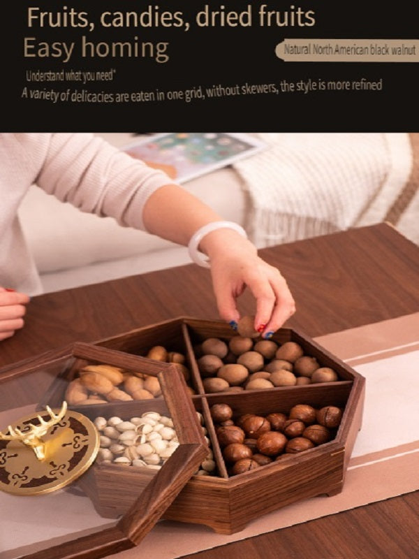MYZD Black Walnut/Okoume Chinese Style Octagonal Dried Fruit Box