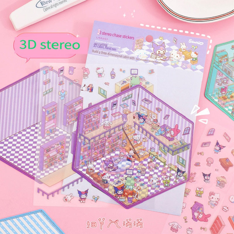 ERANC Three-dimensional cartoon  miniature scene stickers, collage landscaping stickers, hand account materials, diy stickers