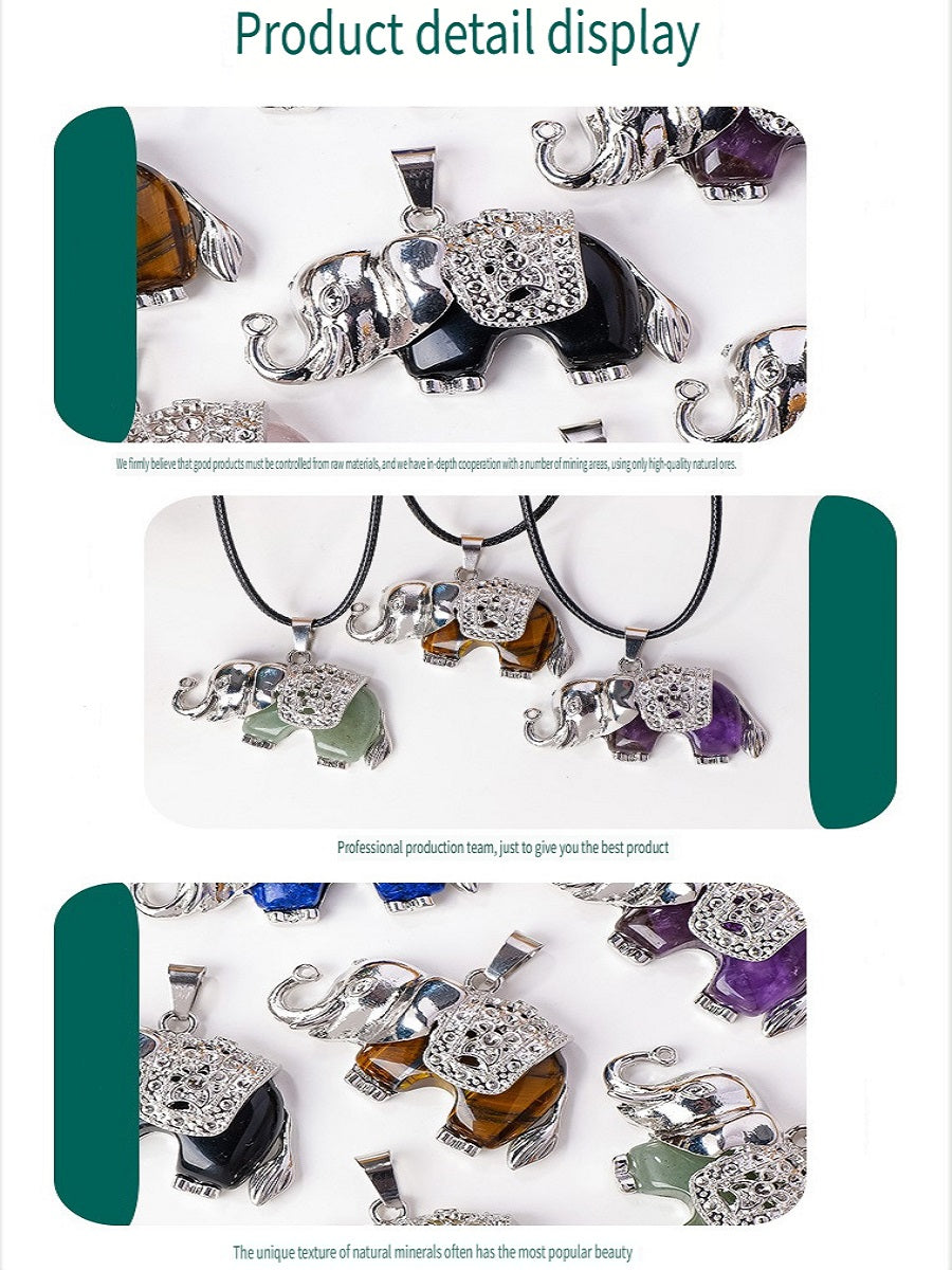 RYS Necklace with a pendant in the form of a baby elephant made of natural crystal and rough stone