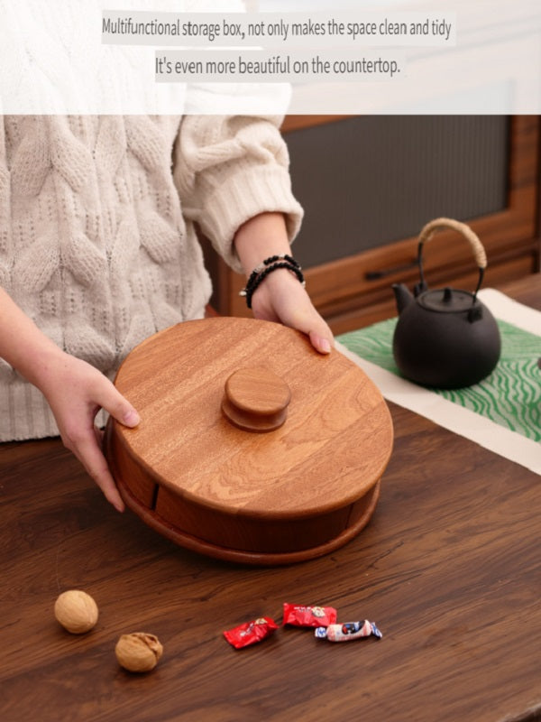 MYZD Light luxury ebony solid wood rotating mechanism box, snack storage box, 4-grid rotating dried fruit box