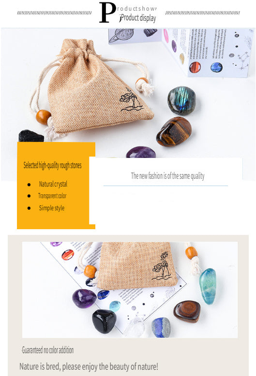 RYS Natural crystal cloth bag with rough stone, set of twelve constellations, handmade ore sample, gift for children