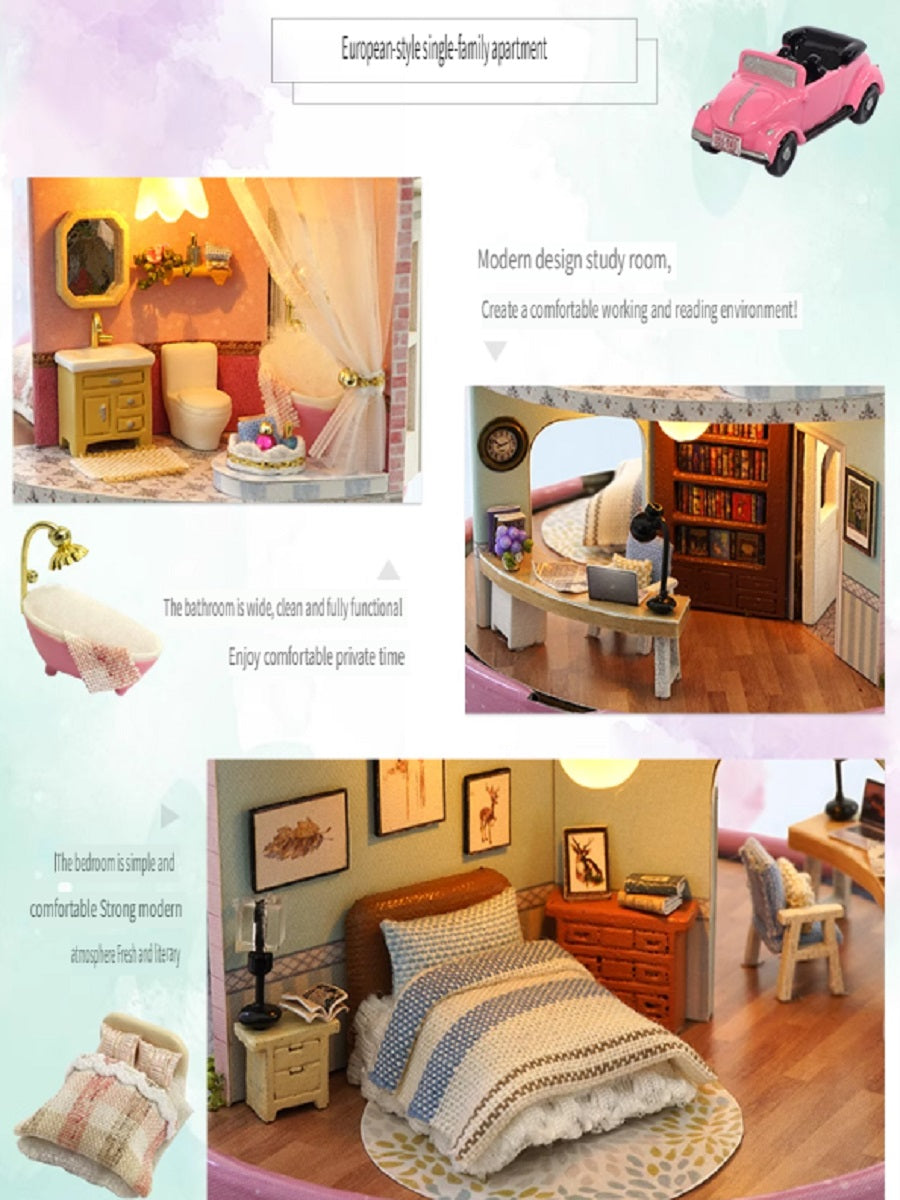 CUTE ROOM DIY wooden villa, hand-assembled, rotatable, playing music, assembling model toys, gifts for children