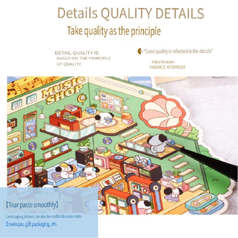 RetroStory Cartoon 3d three-dimensional large-size scene stickers, diy children's handmade decoration creative hand account landscaping stickers