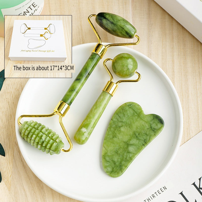RYS Natural Xiuyu roller massager gift set, orbital facial beauty jade massage stick, Gua sha board