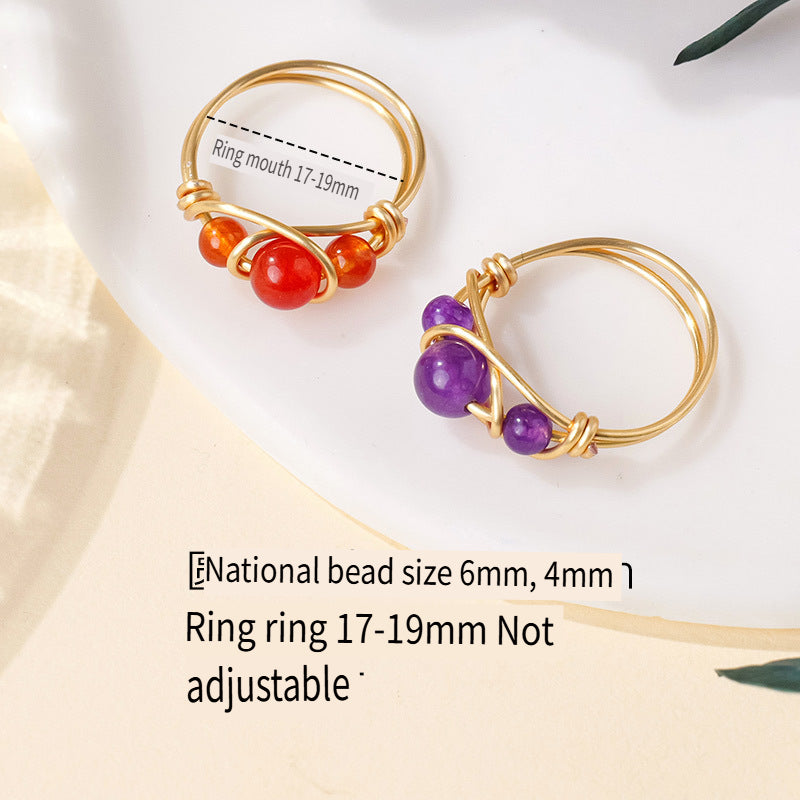 APENG Natural crystal gemstone round beads hand-wound ring
