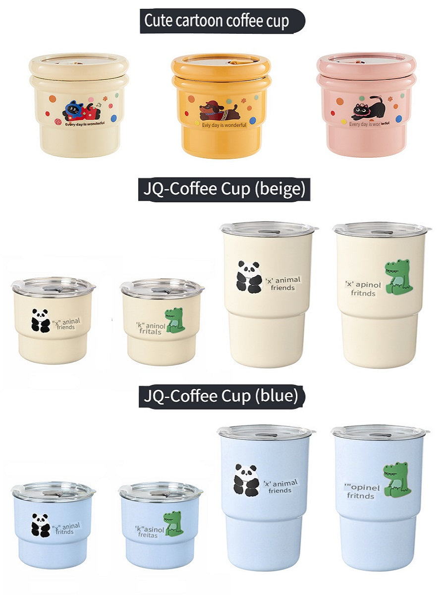 HGD 304 stainless steel coffee cup, cartoon pattern, with straw