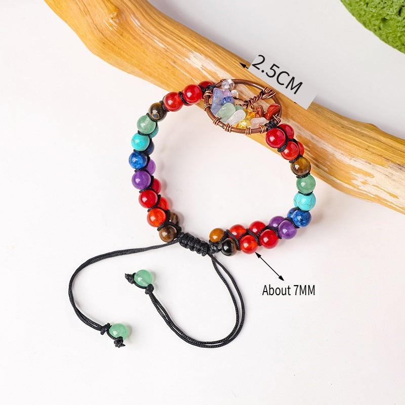 RYS Natural crystal gravel Tree of Life round bead bracelet, double-layer braided crystal bracelet