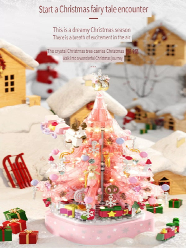 Sembo Crystal Christmas tree with light and music box, handmade toys made of small particles, Christmas toys made of building blocks, gifts