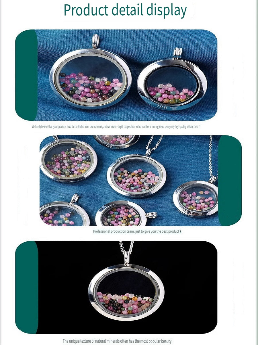 APENG Natural crystal tourmaline Gawu box pendant, personalized ethnic style, the box can be opened, titanium steel pendant necklace