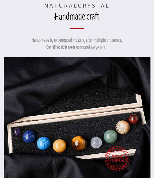 RYS Natural crystal ball with precious stones, set of nine planets, crystal ore sample