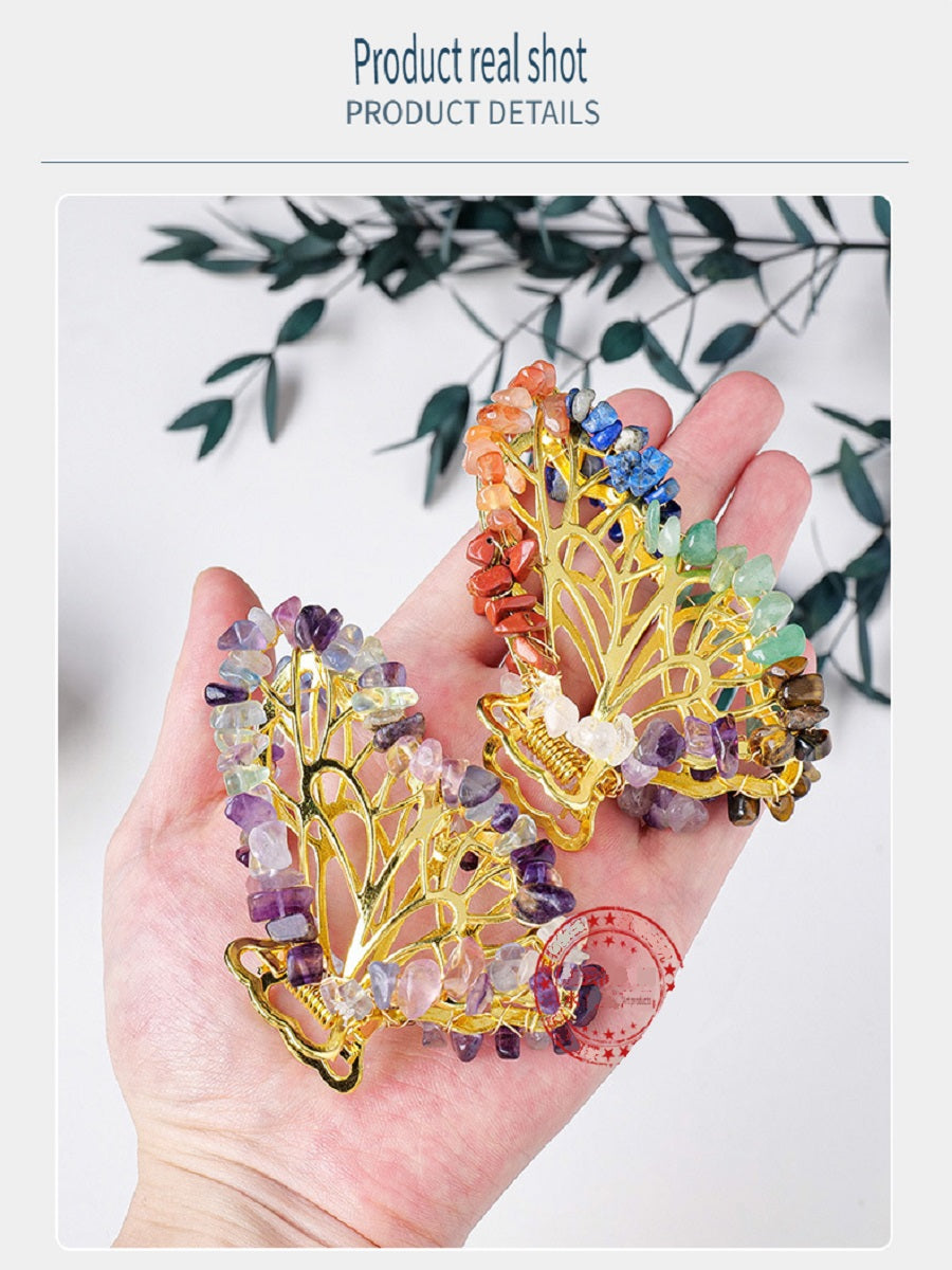 APENG Natural crystal gemstone gravel alloy butterfly hairpin