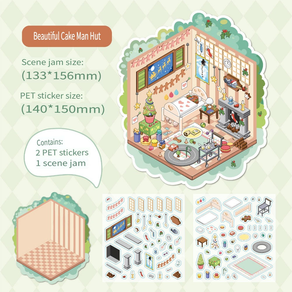 RetroStory Cartoon 3d three-dimensional large-size scene stickers, diy children's handmade decoration creative hand account landscaping stickers