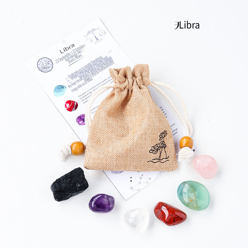 RYS Natural crystal cloth bag with rough stone, set of twelve constellations, handmade ore sample, gift for children