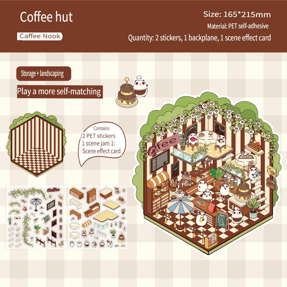 RetroStory Cartoon 3d three-dimensional large-size scene stickers, diy children's handmade decoration creative hand account landscaping stickers