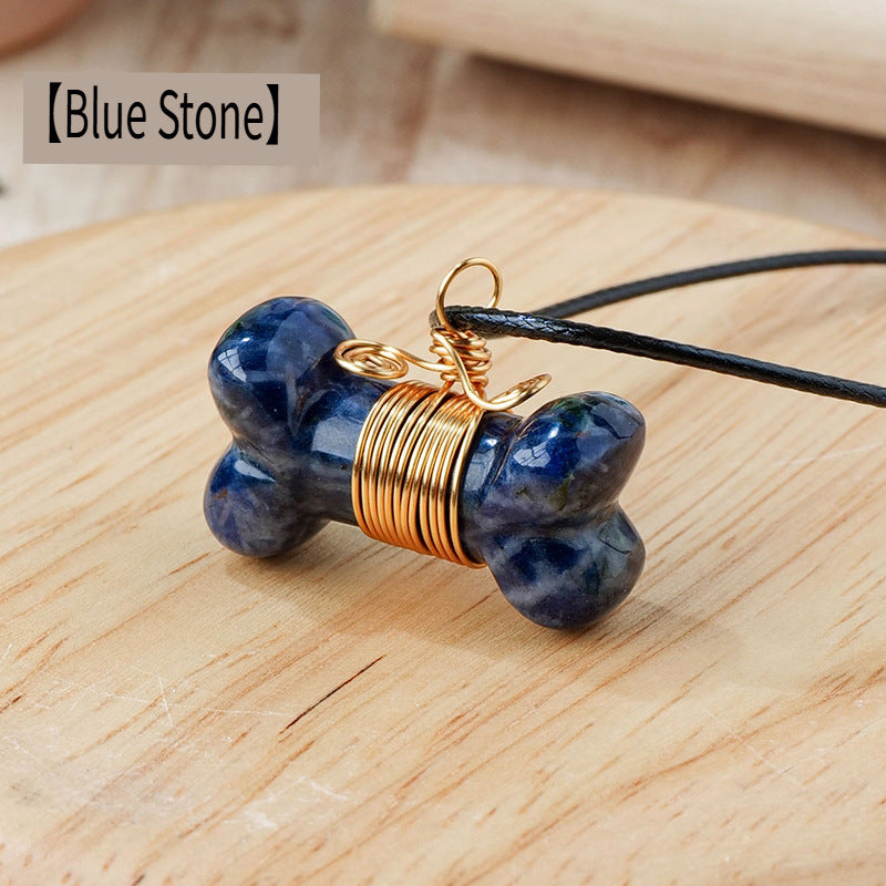 RYS Natural crystal gemstone carved dog bone necklace pendant
