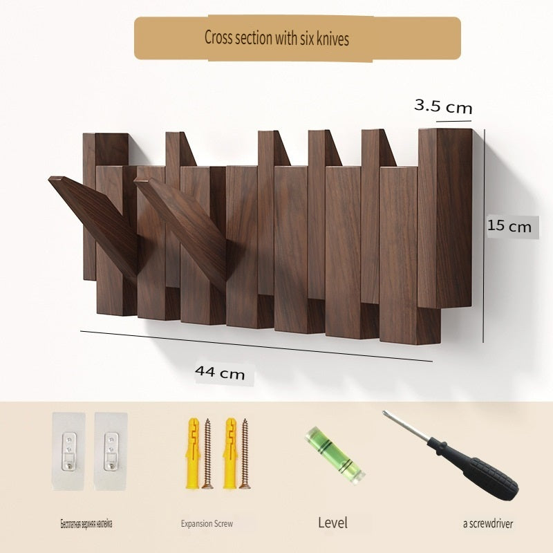 MYZD Creative walnut color pine wood wall mounted piano key clothes hanger punch-free coat rack 4-12 hooks optional