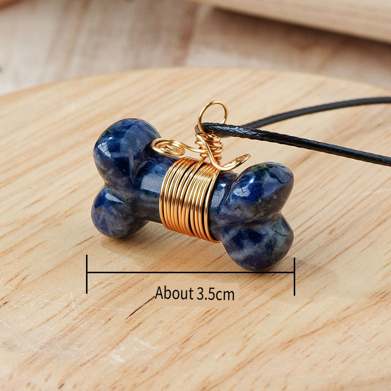 RYS Natural crystal gemstone carved dog bone necklace pendant