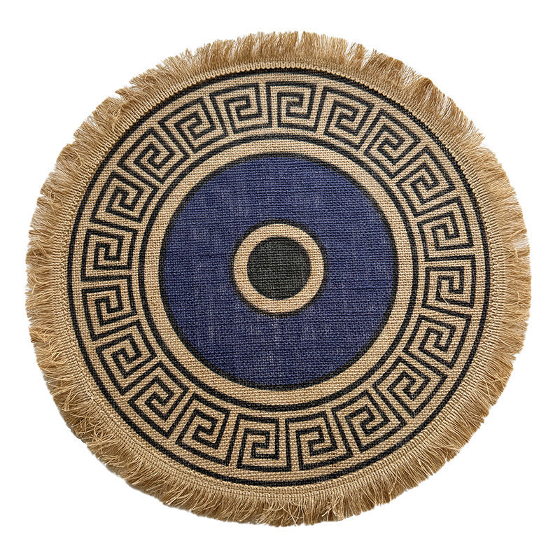 BGS Bohemian Jute Tassel Placemats, Color Printed Potholders, 40cm (15.8 inches) Diameter, 2-Pack, 4-Pack