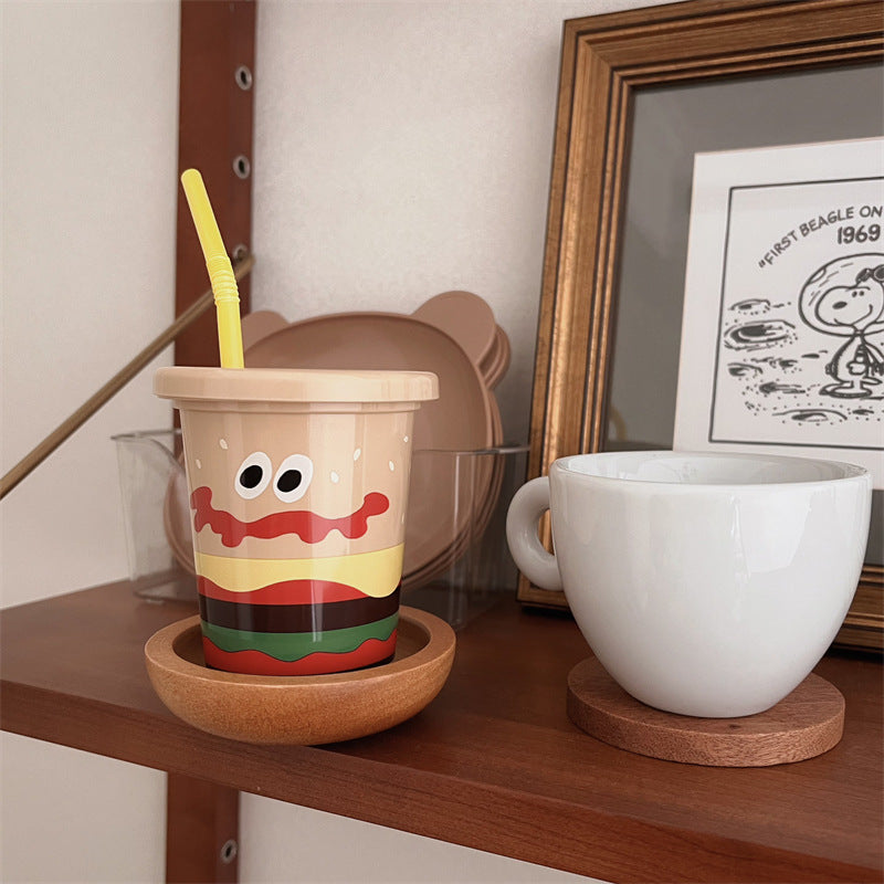 MYZD Creative and fun solid wood hamburger coaster, multi-function home furnishing decorate