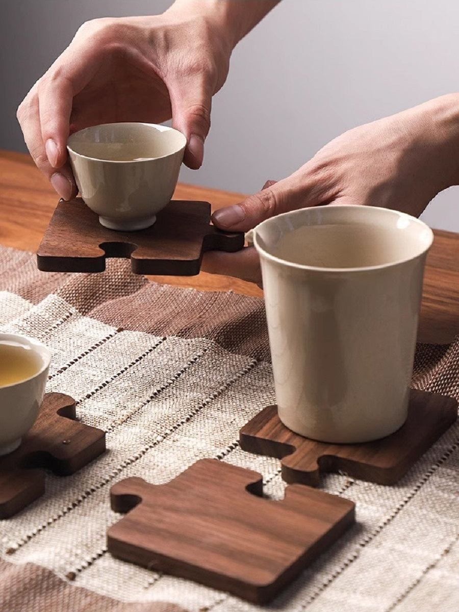 MYZD Natural bamboo Japanese puzzle coasters, 4-piece set