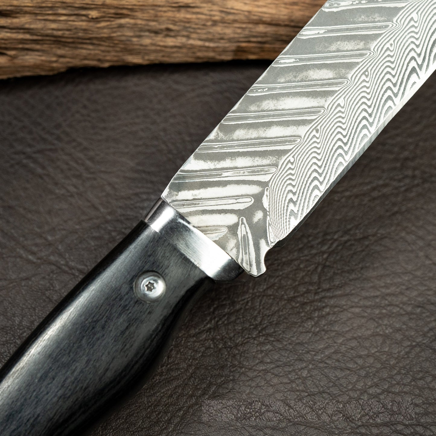 HFD Damascus steel fruit knife, hand-forged, fishbone pattern, outdoor high hardness portable knife, with leather case