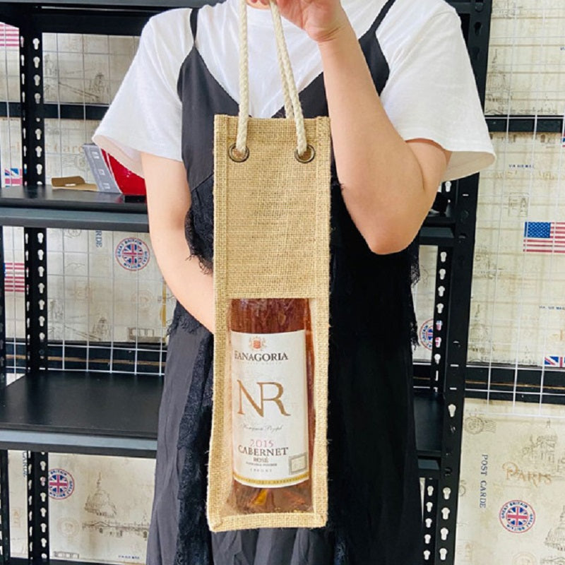 BGS Nordic style jute wine bag with transparent film on the front