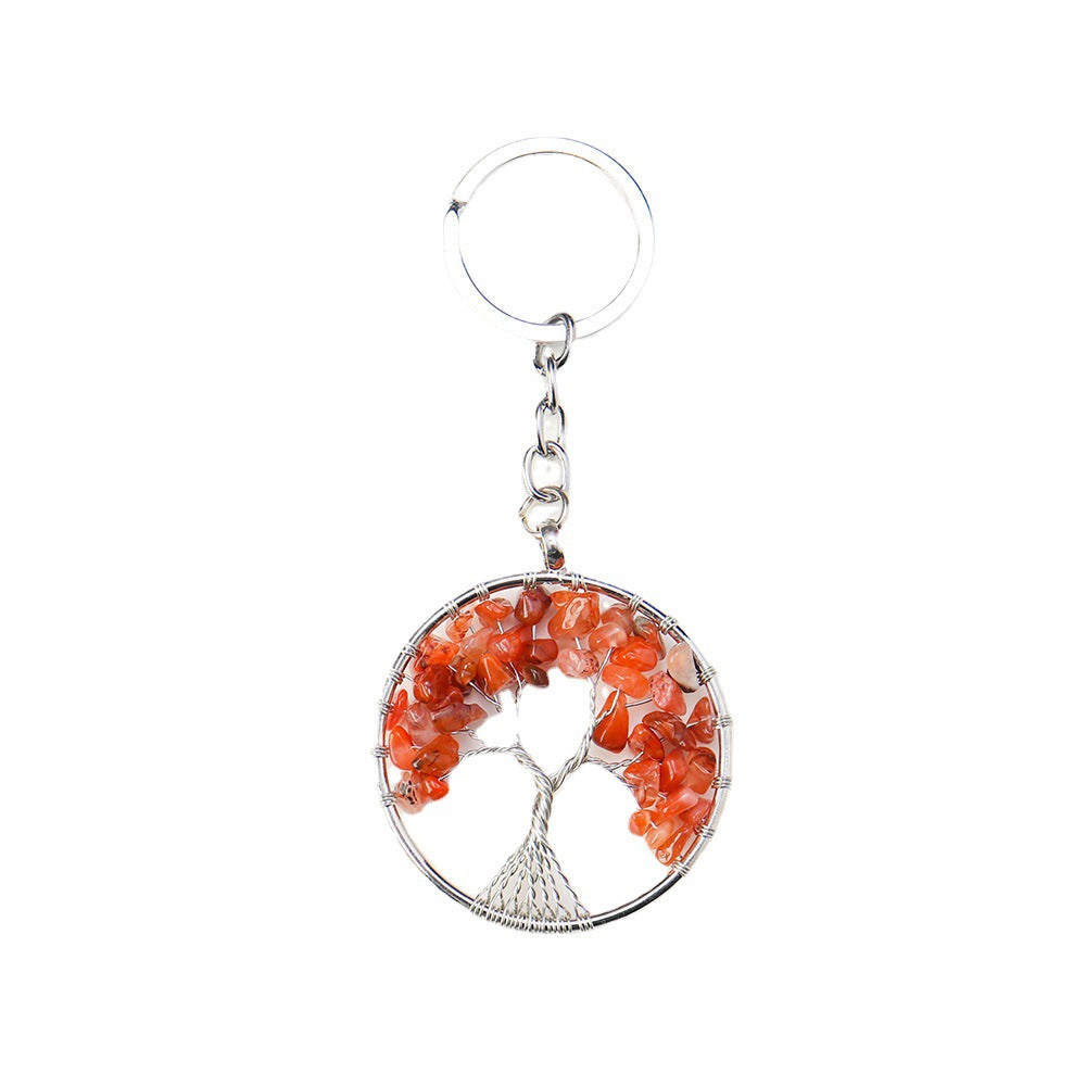 RYS Natural crystal Tree of Life keychain, crystal rough stone gravel key chain