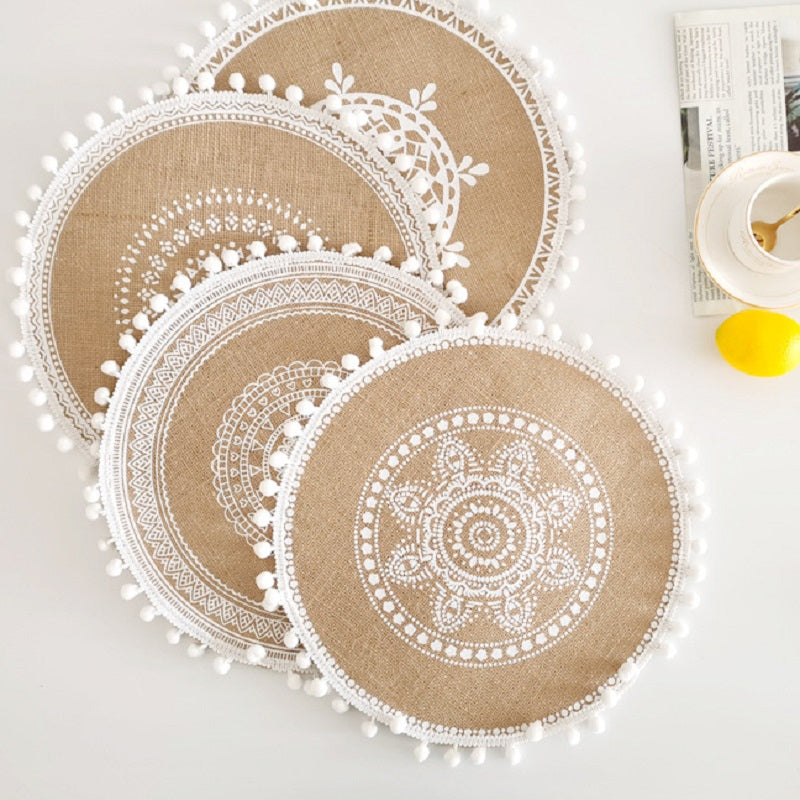 BGS Nordic jute hand-woven placemat, insulation pad, bottom coating, various styles, diameter 38/40cm