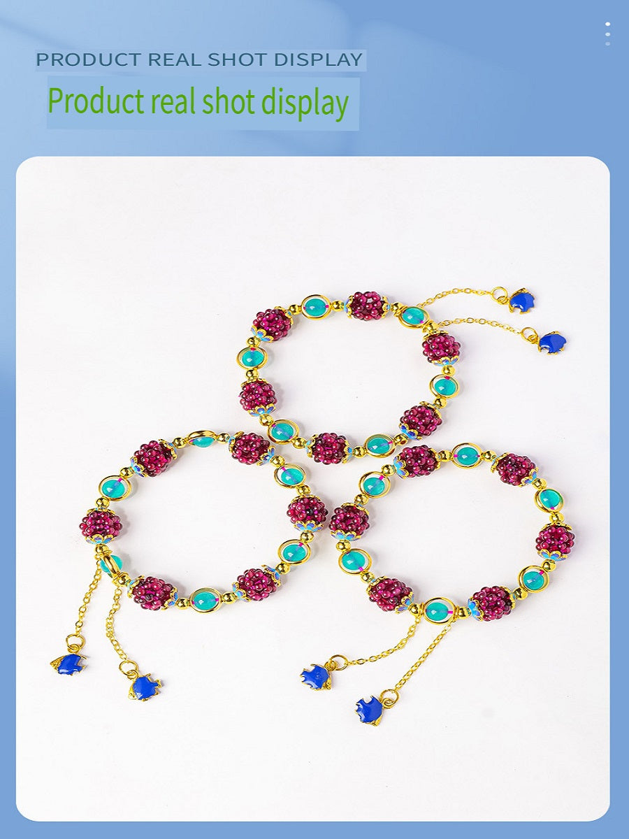 RYS Woven natural garnet ball bracelet, hollow design, grape ball, ladies single-layer bracelet