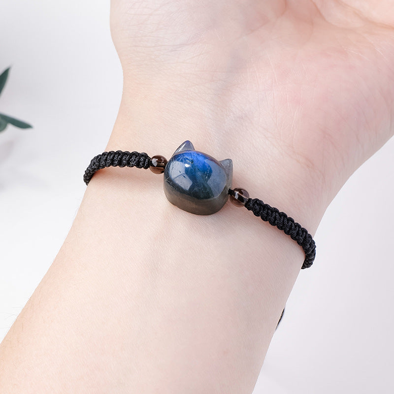 RYS Natural labradorite faceless cat hand-woven bracelet, simple and stylish