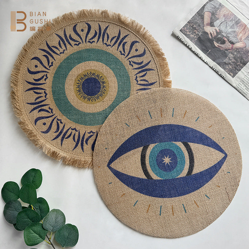 BGS Bohemian Jute Tassel Placemats, Color Printed Potholders, 40cm (15.8 inches) Diameter, 2-Pack, 4-Pack