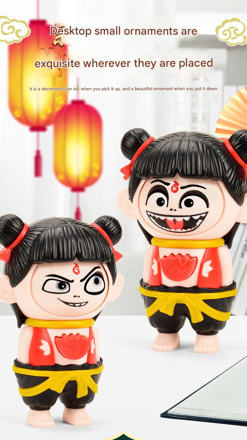 KKT Nezha Face Changer Doll Keychain Press Button Face Change Creative Toy