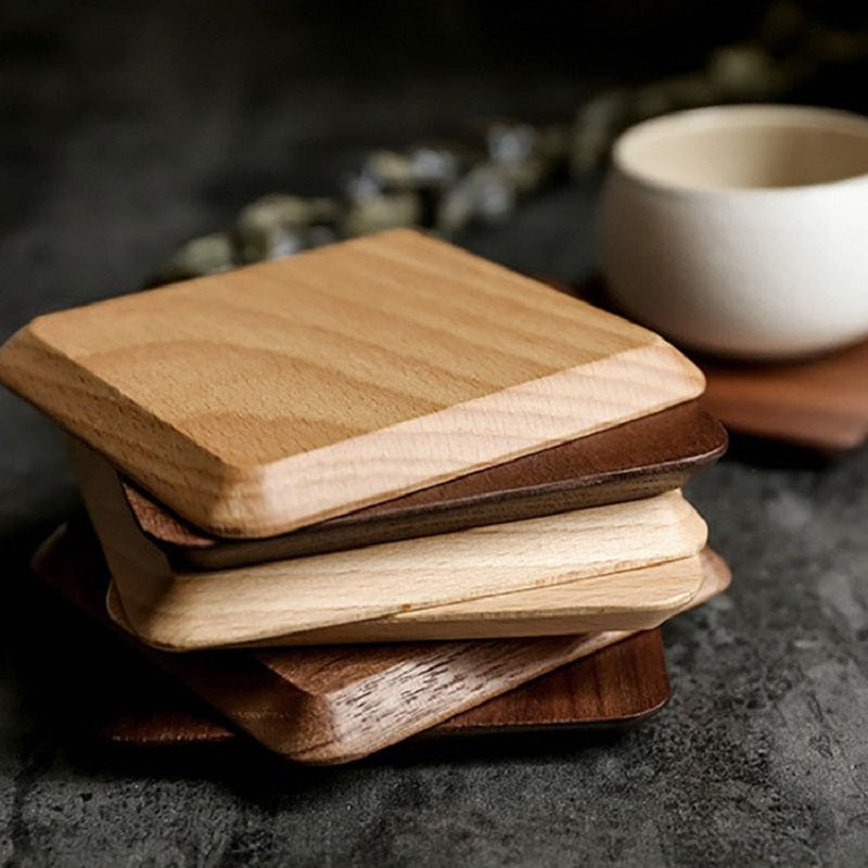 XMT Square black walnut, beech solid wood teacup cushion, 4-piece set with tripod