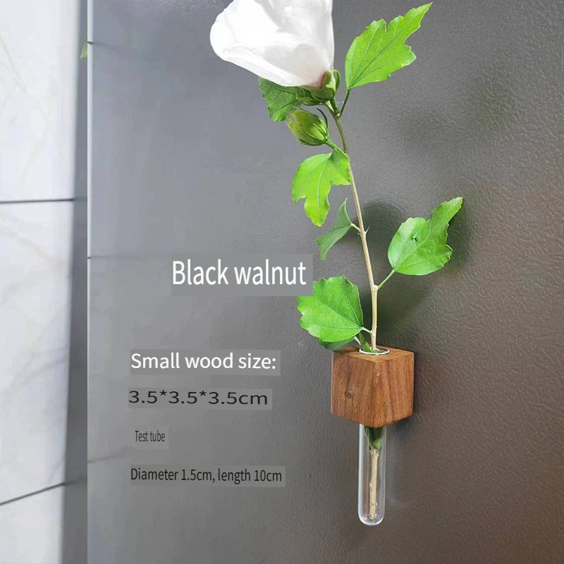 XMT Wooden vase creative home desktop decoration, with transparent glass test tube, hydroponic plant flower arrangement, simple pastoral style