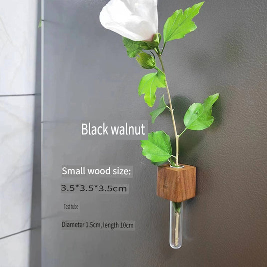 XMT Wooden vase creative home desktop decoration, with transparent glass test tube, hydroponic plant flower arrangement, simple pastoral style