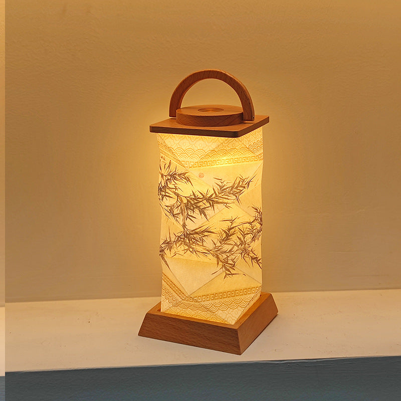 OBB Creative solid wood paper art atmosphere desk lamp, cultural and creative gift lamp, ornaments, touch dimming LED rechargeable night light