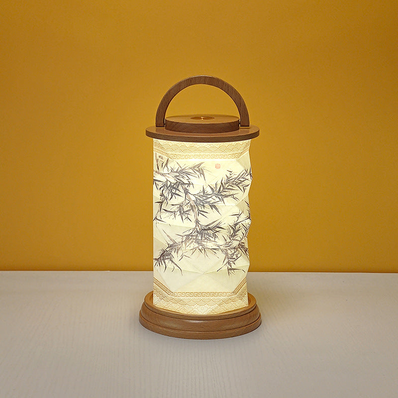 OBB Creative solid wood paper art atmosphere desk lamp, cultural and creative gift lamp, ornaments, touch dimming LED rechargeable night light
