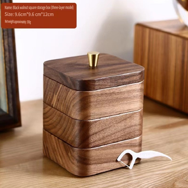 YZBZ Black Walnut Dental Floss Swab Box, 1-3 Shelves