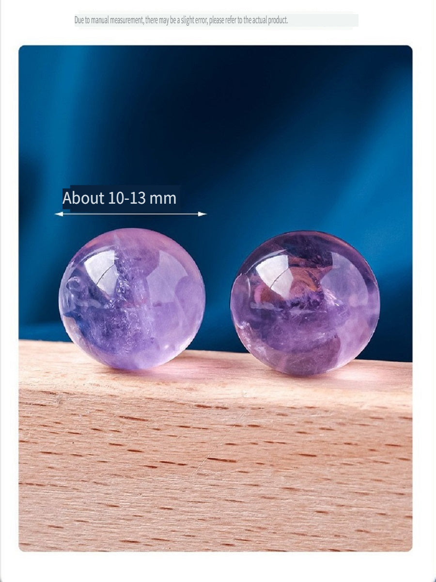 RYS S925 sterling silver natural Brazilian amethyst round bead earrings, fashionable and simple