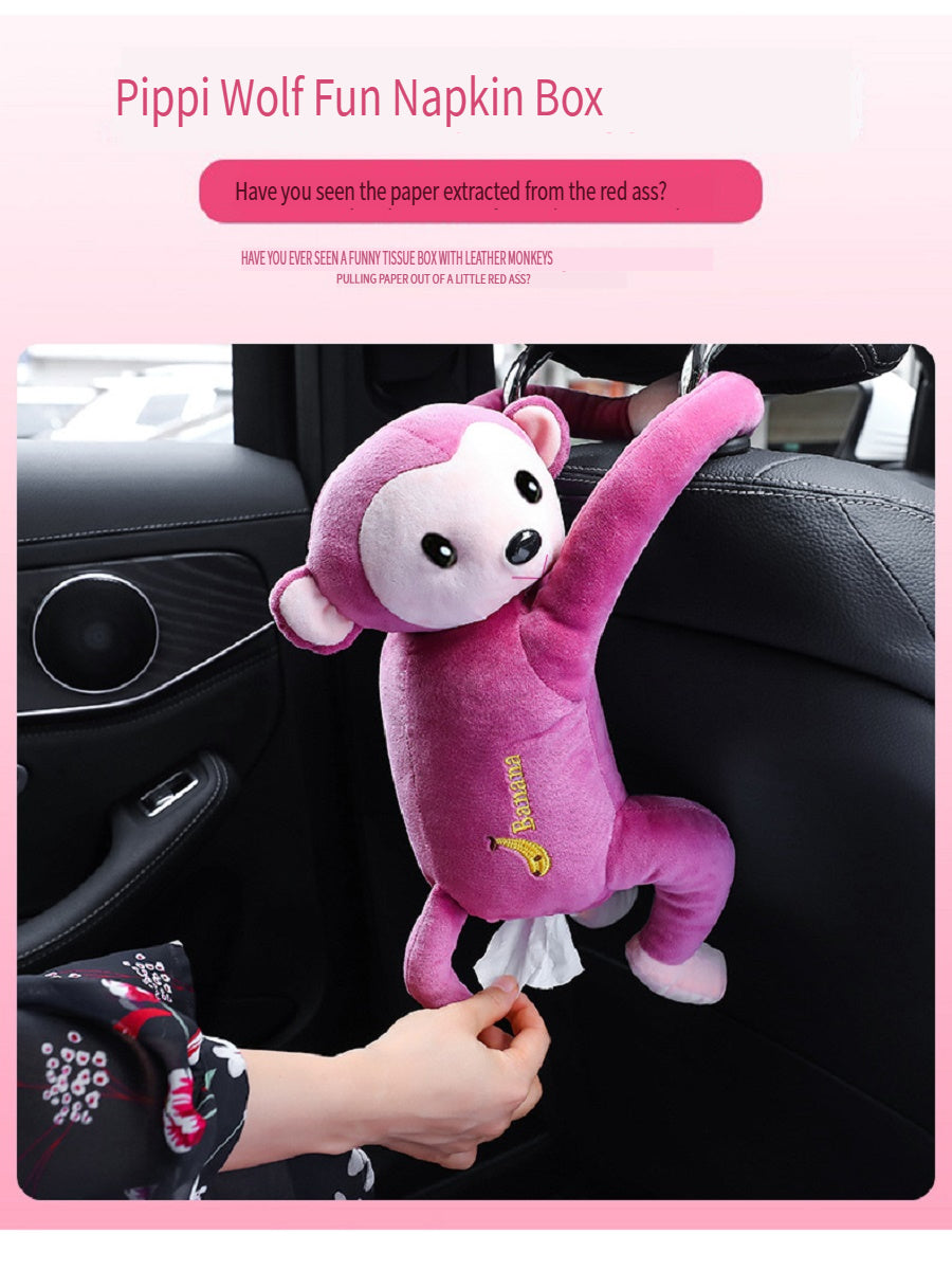 MCZB Creative Pippi monkey tissue box, car supplies, pull-out car seat back pumping box, can be used at home, can be used as a toy