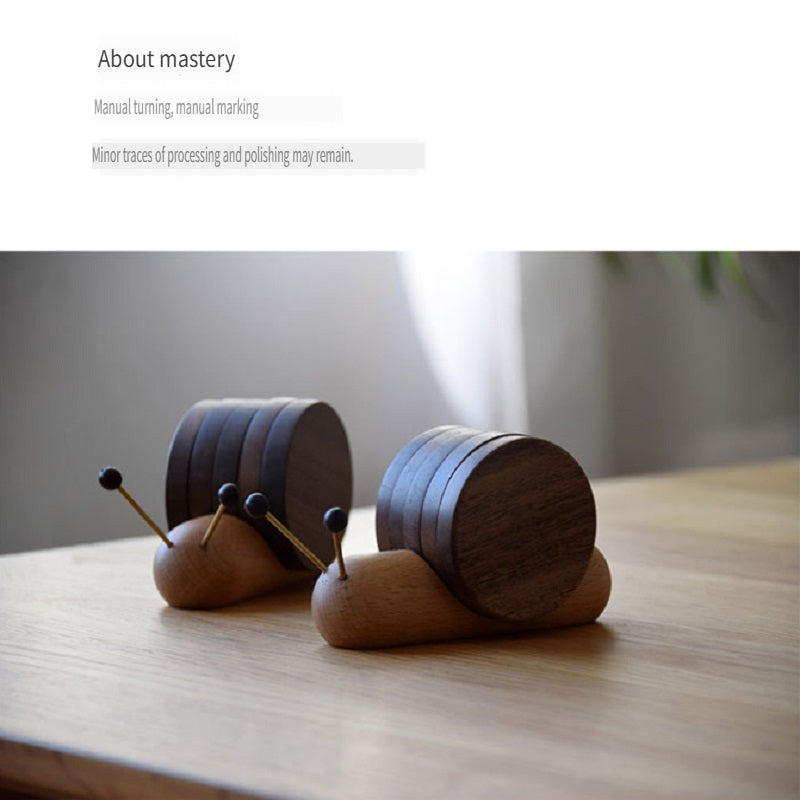 MYZD Black walnut/beech wood cartoon snail creative tea coasters, 5 pieces