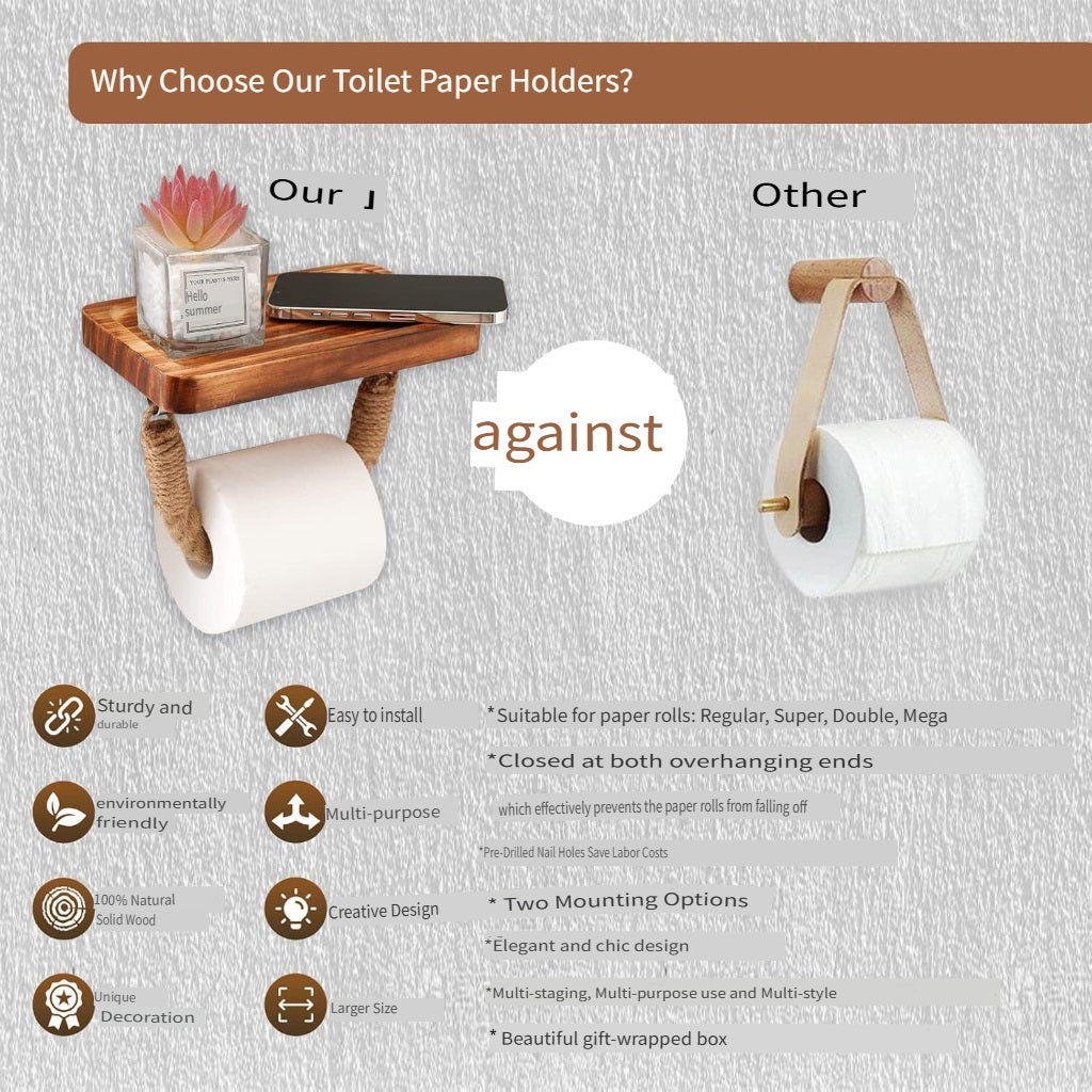 XMT European Retro Style Toilet Paper Holder With Shelves Pine Easy To Install