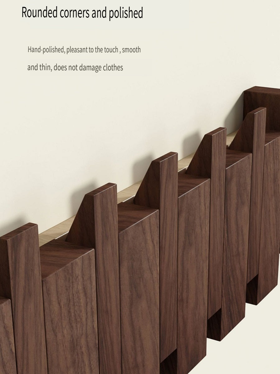 MYZD Creative walnut color pine wood wall mounted piano key clothes hanger punch-free coat rack 4-12 hooks optional