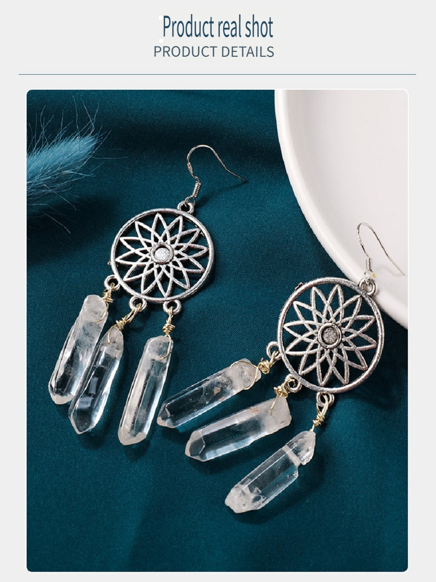 APENG Natural white crystal single crystal dream catcher earrings, crystal energy stone