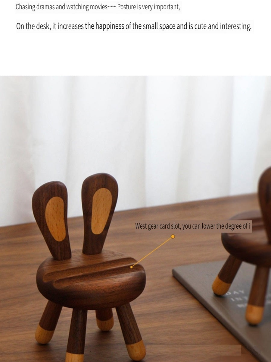 MYZD Black walnut mobile phone holder, creative wooden chair shape